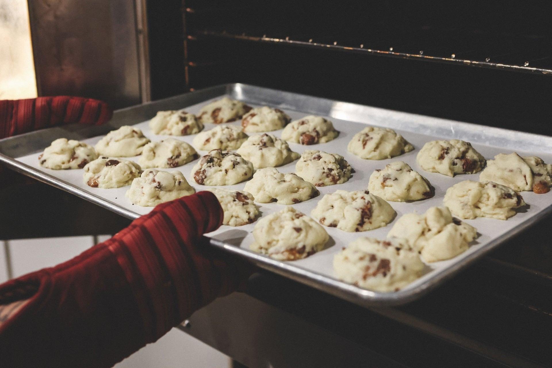 Cookies going into the oven